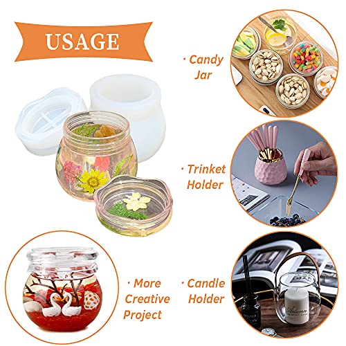 Silicone Jar Mold with Lid, Pudding Jar Resin Mold, Jewelry Box Candle Holder Mould, Round Bottle Cup Epoxy Casting Resin Mold for Storage Display Wehous