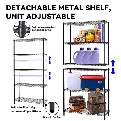 Wire Shelving Unit, 5 Shelf Metal Storage Rack NSF Certified Storage Rack 36" W x 14" D x 72" H 1250Lbs Capacity Garage Shelving Adjustable Heavy - WoodArtSupply