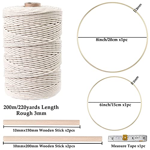 152pcs Macrame Kits for Beginners 3mm x 220yards Natural Cotton Macrame Cord with Wooden Beads,Wooden Rings,Wooden Sticks,Metal Rings Macrame - WoodArtSupply