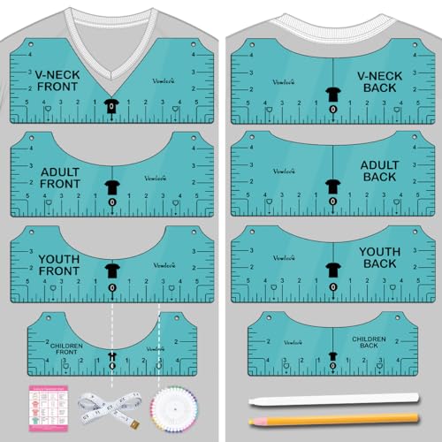 Tshirt Ruler Guide for Vinyl Alignment - T Shirt Measure Rulers Guide, Shirt Measurement Centering Tool Heat Press Screen Printing Embroidery - WoodArtSupply