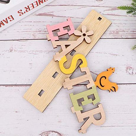 Amosfun Easter Wooden Table Sign Easter Chicken Flower Stand Sign Plaque Tabletop Craft Ornament Centerpiece for Home Office Farmhouse Easter Table Amosfun