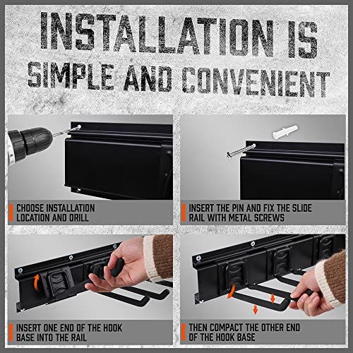 HORUSDY 64-Inch Heavy Duty Garage Organization Rack, 4 packs Rails and 9 Adjustable Hooks, Tool Organizer Rack with Heavy Double Hooks Tracks Max HORUSDY