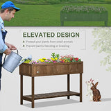 Outsunny Raised Garden Bed with 8 Pockets and Shelf, Wooden Elevated Planter Box with Legs to Grow Herbs, Vegetables, and Flowers, Dark Brown Outsunny