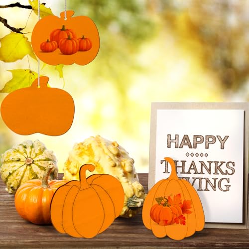 32 Pcs Thanksgiving Wooden Pumpkin Cutouts Unfinished Pumpkin Wood Crafts Pumpkin Wooden Ornaments Thanksgiving Wood Pumpkin Decorations for Painting Gerrii