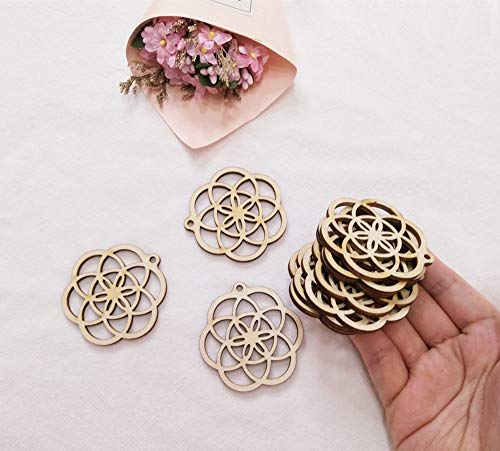 30PCS Seed of Life Natural Wood Earrings Blanks,DIY Unfinished Laser Cut Wood Jewelry Accessories,Wood Earring Makings (2") ACFENG