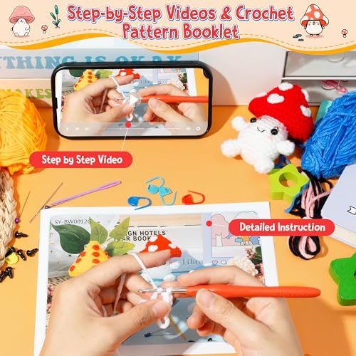 BWkoss Beginner Crochet Kit, Cute Mushroom Crochet Starter Kit for