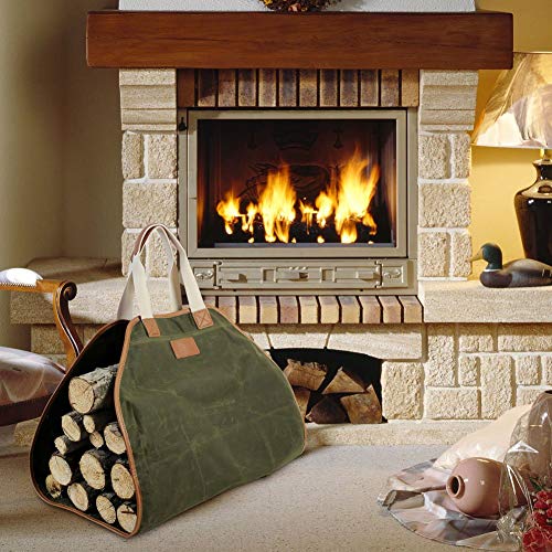 Canvas Log Carrier Bag,Waxed Durable Wood Tote,Fireplace Stove Accessories,Extra Large Firewood Holder with Handles for Camping Best Gifts - WoodArtSupply