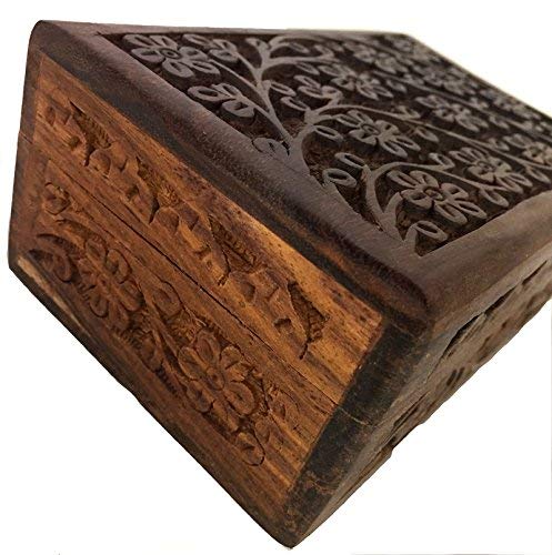 New Age Imports, Inc. GIFT IDEAS~ Floral Carved Handmade Wooden Box 4 inches by 6 inches~Ideal for storing Jewelry, Coins, Tartot cards, Small New Age Imports, Inc.