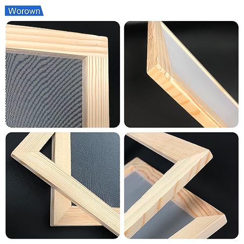 Worown 4 Sizes (A4, A5, A6, A7) Wooden Paper Making Screen Kit,Paper Making Frames, Mould and Deckle for Paper Making, DIY Paper Crafts Worown