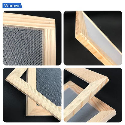 Worown 4 Sizes (A4, A5, A6, A7) Wooden Paper Making Screen Kit,Paper Making Frames, Mould and Deckle for Paper Making, DIY Paper Crafts - WoodArtSupply