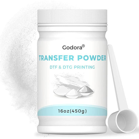 Godora DTF Powder White Digital Transfer Hot Melt Adhesive, DTF PreTreat Transfer Powder for Black or Dark Colored Garments, DTF Hot Melt Adhesive Godora