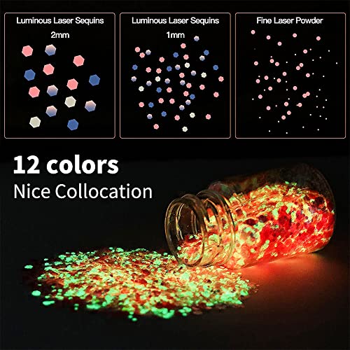 OSBANG Glow in The Dark Glitter 15 Jar - 12 Colors Glow Glitter and 3 Colors Gold Foil Flakes, High Luminous Glitter for Resin Crafts, Cosmetic, OSBANG