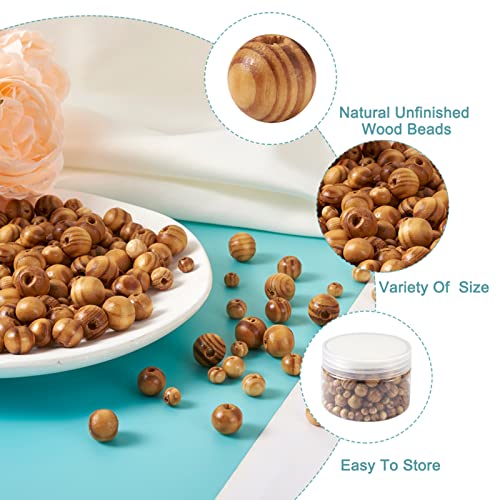 Pandahall 200pcs Large Hole Natural Unfinished Wood Round Beads 4 Sizes Undyed Wooden European Globe Beads for DIY Pendants Bracelets Necklaces PH PandaHall