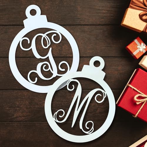 Wood Monogram F Ornament, White Letter Initial Wooden Christmas Tree Decoration, Holiday Hanging Craft for Family (F) - WoodArtSupply