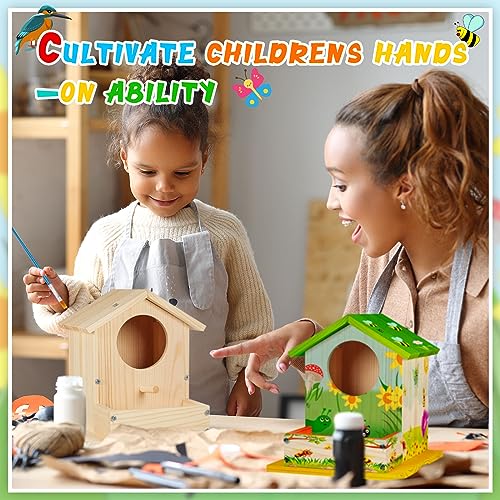 Liliful 4 Pack Birdhouse Kit DIY Wooden Bird House with Paint and Paintbrushes Arts and Crafts Painting Kits for Boys Girls Adults Build Paint Fun