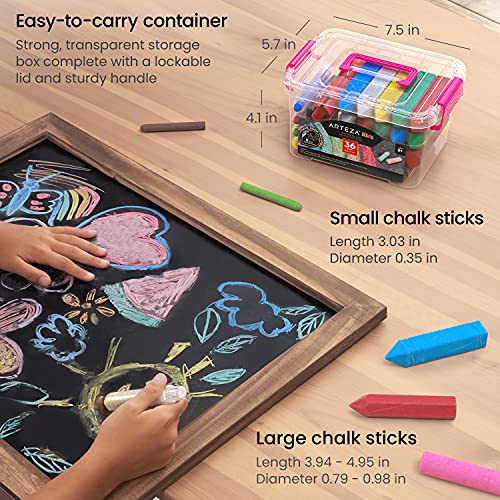 Arteza Kids Sidewalk Chalk, Set of 36 Pieces, Easy-to-Hold Handmade Washable Chalk with a Game Guide, Art Supplies for Outdoors, Spring and Summer Arteza Kids