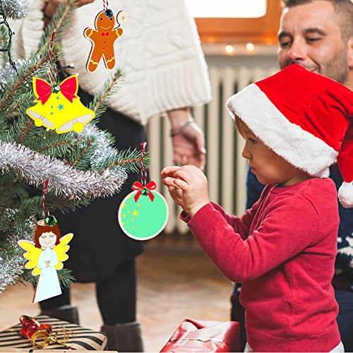 OurWarm 48pcs Wooden Christmas Ornaments Unfinished Wood Slices with Holes for Kids DIY Crafts Centerpieces Holiday Hanging Decorations, 6 Styles - WoodArtSupply