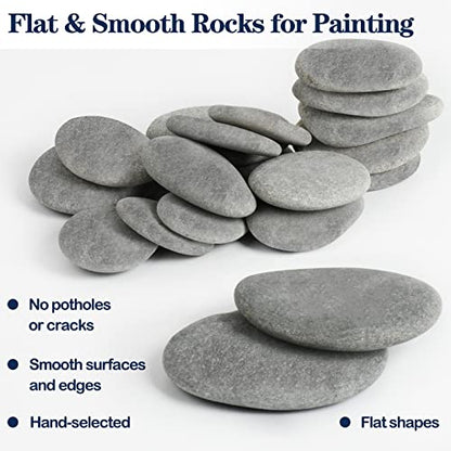 Simetufy 35 Pcs Large Painting Rocks, River Rocks for Painting, 2"-3" Flat Rocks for DIY Arts, Hand Selected Smooth Stones for DIY Crafts - WoodArtSupply