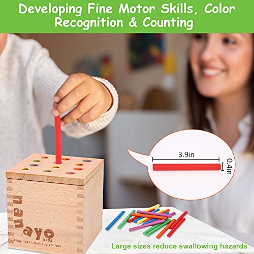 nanayo 4-for-1 Play Kit Includes Object Permanence Box, Montessori Coin Carrot Harvest Game, Matchstick Color Drop Game – Toys for Babies 6-12 nanayo