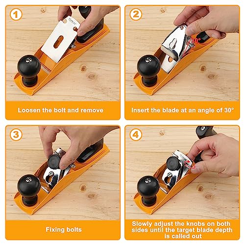 Hoteche No.4 Wood Plane - Adjustable Smoothing Bench Hand Planer for Woodworking and Trimming - 9.5-Inch Jointer Plane with 2-Inch Blade Hoteche