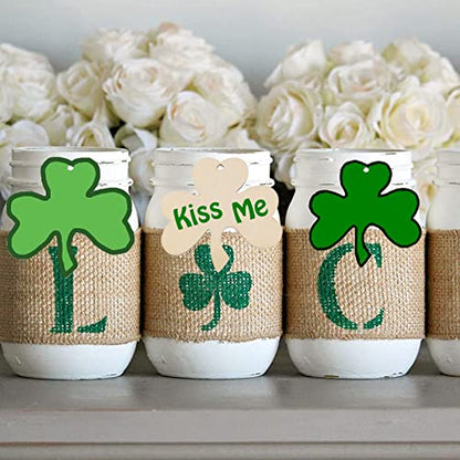 30 Pieces Unfinished Wooden Shamrock Ornaments DIY Wood Shamrock Clover Cutouts St. Patrick's Day Hanging Embellishments with Ropes for St. Patrick's