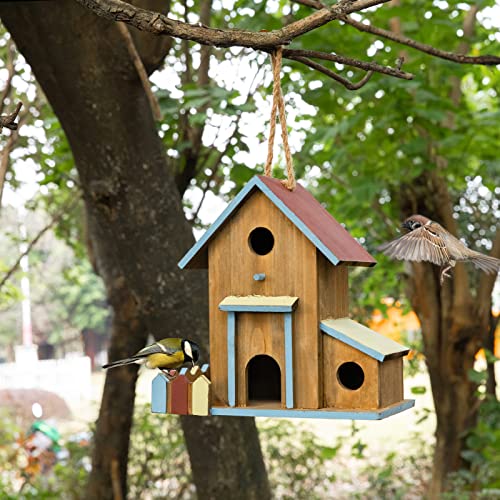 2in1Bird House&Bird Feeder,Bird Houses for Outside,3 Hole Bird House for Outside/Indoors/Hanging,Wooden Birdhouses,Handmade Natural Bird House for XDYGHH