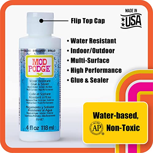 Mod Podge Water Resistant Glue, 4 fl oz Premium Acrylic Sealer, Perfect for Easy to Apply DIY Arts and Crafts, CS25386, Clear Mod Podge