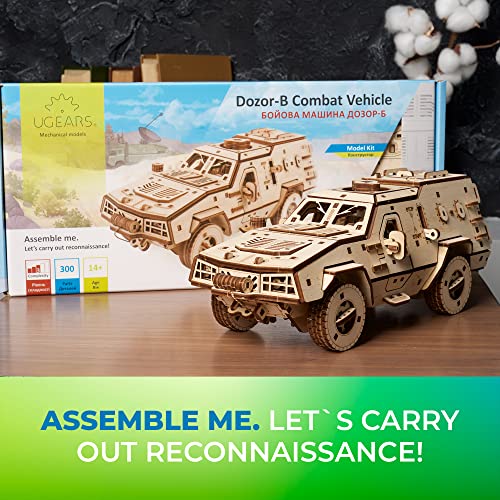 UGEARS Battlefield Dozor B Combat Vehicle - Armored Army Truck 3D Wooden Puzzles for Adults - Military Vehicle 3D Puzzle Model Kit - Military Models - WoodArtSupply