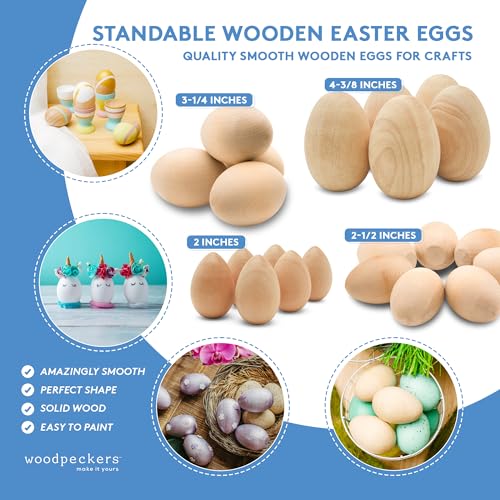 6 Smooth Standable Wooden Easter Eggs to Paint, Quality Wooden Eggs for Crafts, Wooden Easter Egg Paint & Dye 2-1/2 in, by Woodpeckers - WoodArtSupply