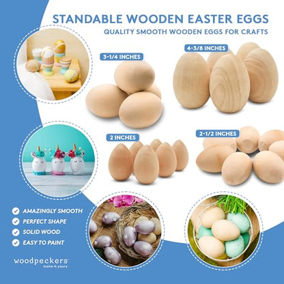 30 Smooth Standable Wooden Easter Eggs to Paint, Quality Small Wooden Eggs for Crafts, Wooden Easter Eggs Paint 2 in, by Woodpeckers - WoodArtSupply