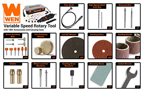 WEN 23103 1-Amp Variable Speed Rotary Tool with 100+ Accessories, Carrying Case and Flex Shaft WEN