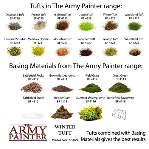 The Army Painter Tufts - Battlefield Tufts: Winter Tuft, 77 Pcs, 3 Sizes -Terrain Model Kit for Miniature Bases & Model Grass Tufts -Diorama Supplies - WoodArtSupply