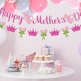Whaline 2Pcs Happy Mother's Day Banner Set Pink Glitter Heart Rose Crown Pattern for Mother's Day Party Decorations Glitter Garland Photo Backdrop Whaline