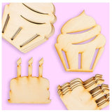 Pack of 24 Unfinished Wood Birthday Cake and Cupcake Cutouts by Factory Direct Craft - Blank Wooden DIY Cake Shapes for Scouts, Camps, Vacation Bible Factory Direct Craft