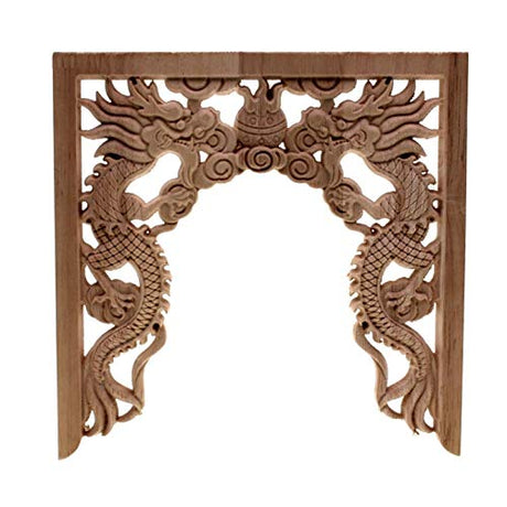 DUO ER Wood Carved Corner, Chinese Niches Double Dragon Play Bead Floral Applique Wooden Carving Decal Furniture Decor Crafts 7.87inch 11.81inch DUO ER