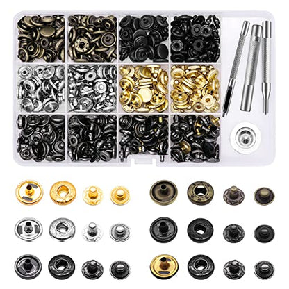 Alritz 120 Set Leather Snap Fasteners Kit, 12.5mm Metal Button Snaps Press Studs with 4 Setter Tools, 6 Color Leather Snaps for Clothes, Jackets, - WoodArtSupply