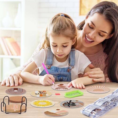 8 Pcs Diamond Painting Coasters Kits, Boho DIY Diamond Art Coasters Kits with Holder for Adults Kids Beginners Diamond Painting Kit Art Craft Belors
