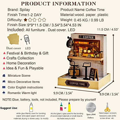 Spilay Dollhouse DIY Miniature Wooden Furniture Kit,Mini Handmade Doll House Wood Box Model with Dust Cover & LED,1:24 Scale Creative Wood Crafts for - WoodArtSupply