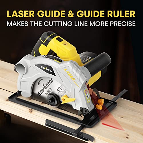 Electric Circular Saw, ENVENTOR Corded 12A Skill Saw 7-1/4-Inch with Laser Guide, 5500 RPM 1500W, Single Handed Bevel, 2 Blade Saws for Wood,