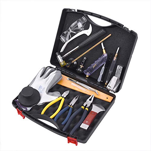 Professional 16 Pieces Mosaic tile and Stained Glass Start-up Tool Set with Carrying Case, Lead Came Kit for Beginner with Cutters, Pliers, Square, IMT