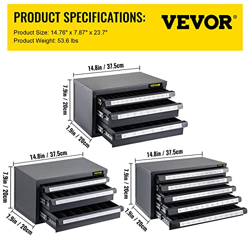 VEVOR Drill Bit Dispenser Cabinet Set, Three-Drawer for 1/16" to 1/2" & Letter Sizes A to Z, Five-Drawer Drill Bit Organizer for Wire Gauge Sizes #1 - WoodArtSupply
