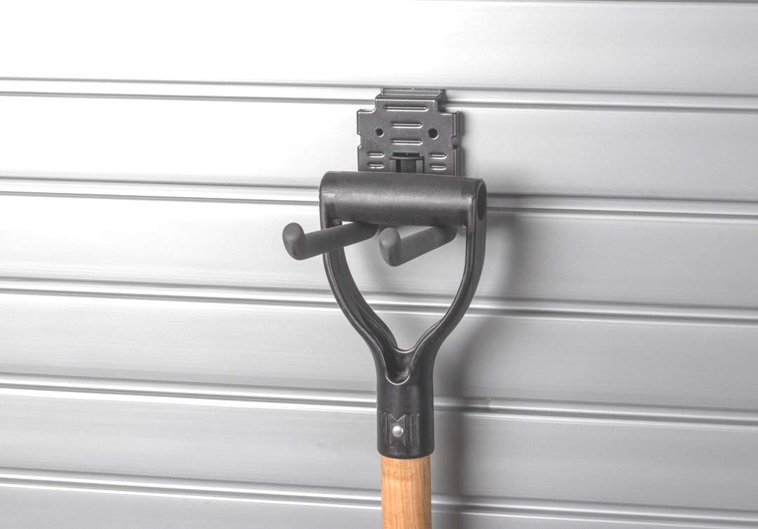 HandiWall 4" Double Hook with Locking Bracket for Tool Storage on Garage Slatwall Panels - WoodArtSupply