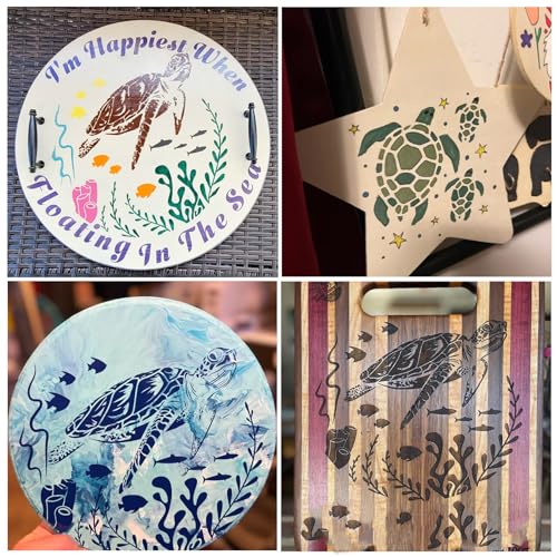 Ocean Stencils for Painting On Wood Turtle Seahorse Starfish Jellyfish Templates for Art Crafts Plastic Reusable Wood Burning Stencils for Wall Pkqon