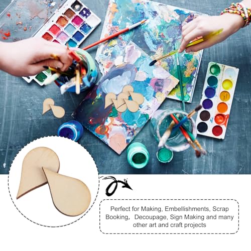 BESTOYARD 50 Pack Nativity Decor Wooden Teardrop Shape Wood Piece Woodsy Decor Wood Teardrop Blanks DIY Craft Wood Embellishments Ornaments Water BESTOYARD