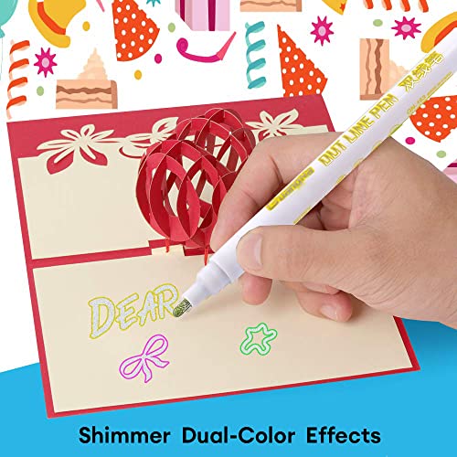 Dyvicl Shimmer Markers - Double Line Outline Markers - Self-Outline Metallic Markers - Double Line Pens for Art, Drawing, Writing, Christmas Greeting