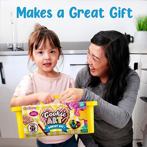 GirlZone Cookie Art Bakery Kit, Decorate Cookies Using Sugar Cookie Decorating Supplies with Stencils, Brushes and Cutters, Fun Cookie Decorating Kit GirlZone