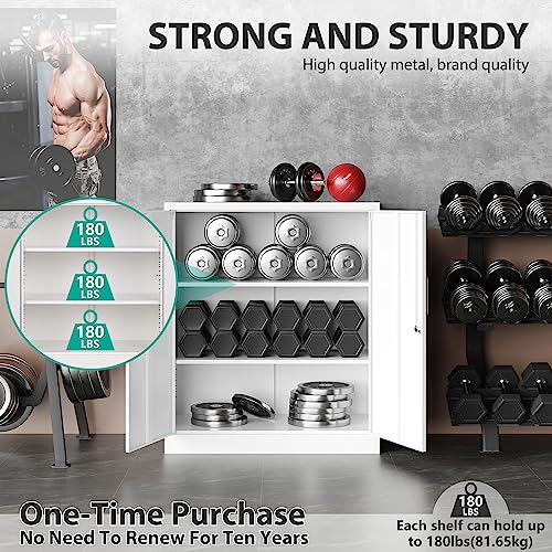 SISESOL Steel Storage Cabinet Office Cabinet with Shelves and 2 Doors, Metal Storage Cabinet Locking Steel Storage Cabinet,Locker Steel Counter SISESOL