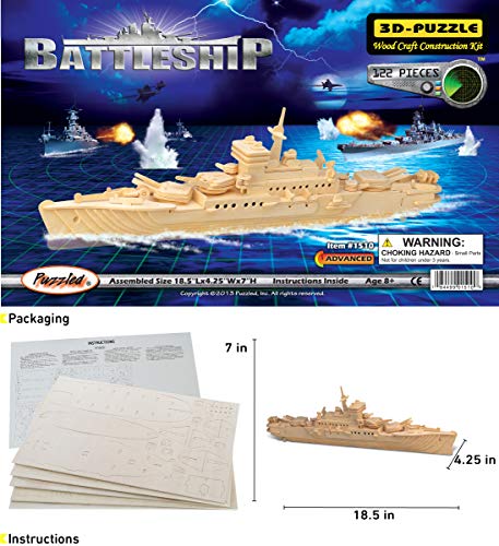 Puzzled 3D Puzzle Battleship Navy Ship Wood Craft Construction Kit Educational DIY Wooden Toy Assemble Model Unfinished Craft Hobby Navy Ship Puzzle Puzzled