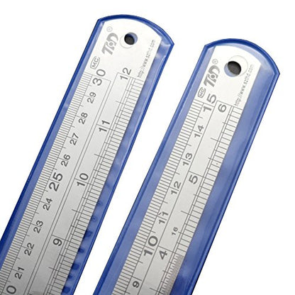 ZZTX Heavy Duty 100% Stainless Steel Ruler Set 12 Inch (30 CM) + 6 Inch (15 CM) Metal Rulers Kit - Perfect Straight Edge for Easy Measurements - WoodArtSupply