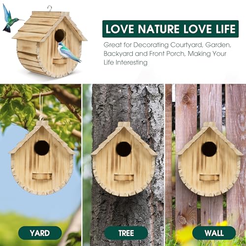 Bird House for Outside, Wooden Blue Houses for Outdoors with Standing Platform for Garden, Birdhouse with Viewing Holes for Yard, Hanging Birdhouse - WoodArtSupply